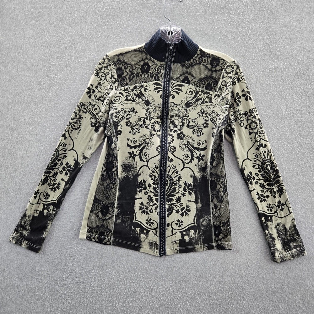 Skinny Minnie Women Jacket S Black Grunge Floral Heart Banner Y2K